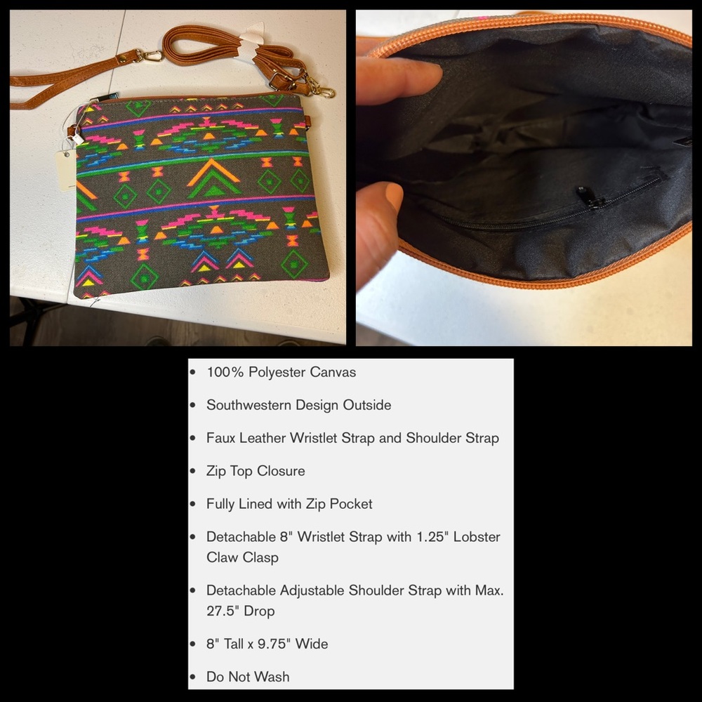 Charcoal gray and neon crossbody or wristlet nwt